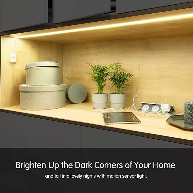 Under Cabinet Lights Rechargeable, 2M Motion Sensor LED Light Strip,3000K Warm White Night Light for Closet, Stairway, Stairs, Counter, Kitchen,Bedroom, Gun Safe Lighting
