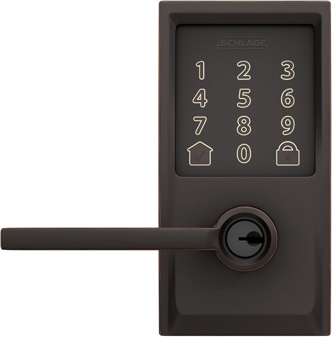 Schlage Encode Smart Wi-Fi Lock with Lever Handle, Touchscreen Keypad, Keyless Entry Door Lock, App Control, Alexa, Google Home and Airbnb Compatible, Aged Bronze, FE789WB CEN 716 LAT