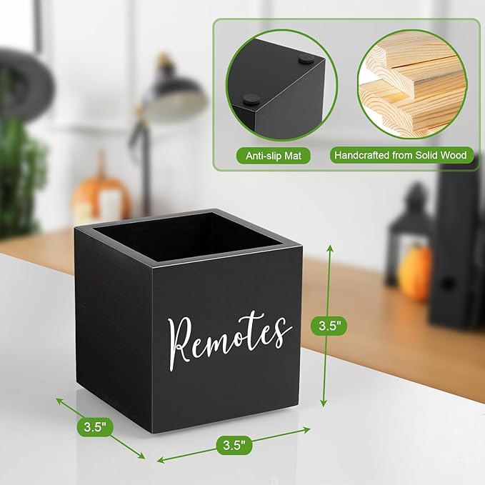 DRASTAR Remote Control Holder, Wood TV Remote Holder, Remote Storage Caddy, Remote Control Organizer (Black, 1 Slot)