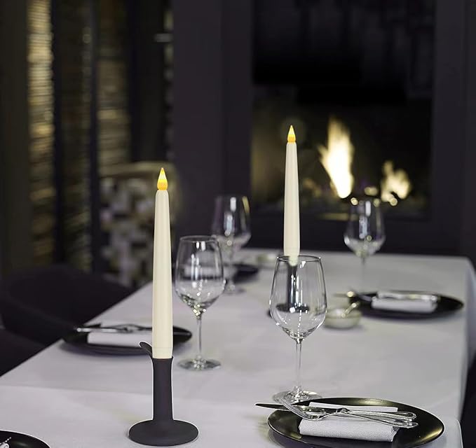 Flameless Taper Candles with Remote Control and Timer, Battery Operated LED Candlesticks with Flickering 3D Flame, 9.6×0.8 Inches Plastic Fake Candles for Christmas, Wedding and Home Decor (Ivory, 3)