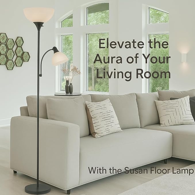 Adjustable Black Floor Lamp with Reading Light, Tall Lamp for Living Room, Bedroom, Office, Susan 72" Standing Lamps for Living Room, Corner Light, Stand Lamp, Floor Lamps for Living Room Modern