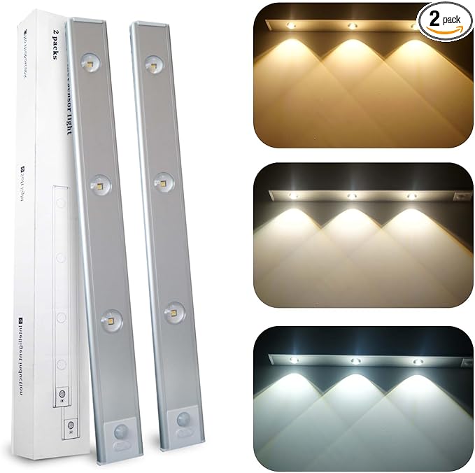 40 led Lights Rechargeable Battery Operated Motion Sensor Lights for Indoor, 2 led Light bar with Adjustable Magnets, Wireless for Under Counter Lights, Under Cabinet Lights