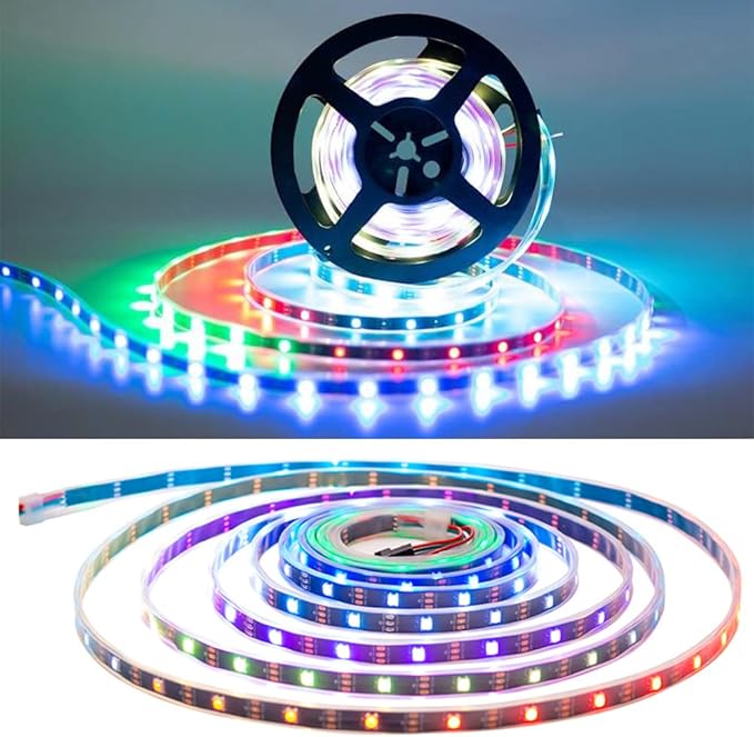WS2812b 150Pixels 5M Individually Addressable LED Pixel Strip Programmable Full Color SMD 5050 RGB Strip Rope Light DC 5V Waterproof (Black PCB 16.4FT 30Pixels/m IP67)