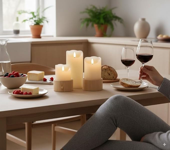 VENTA Set of 3 Warm Ivory Pillar Candles | Real Wax Battery Operated Candles with Flickering Flame | Timeless Year-Round Decor for Weddings, Mantels & Centerpieces