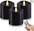 3x3 Flickering Flameless Candles Set of 3, 2AA Battery Life 600 Hours Battery Candles Flickering with Timer, 3 inch Flameless Candles with Remote for Indoor/Outdoor, Black