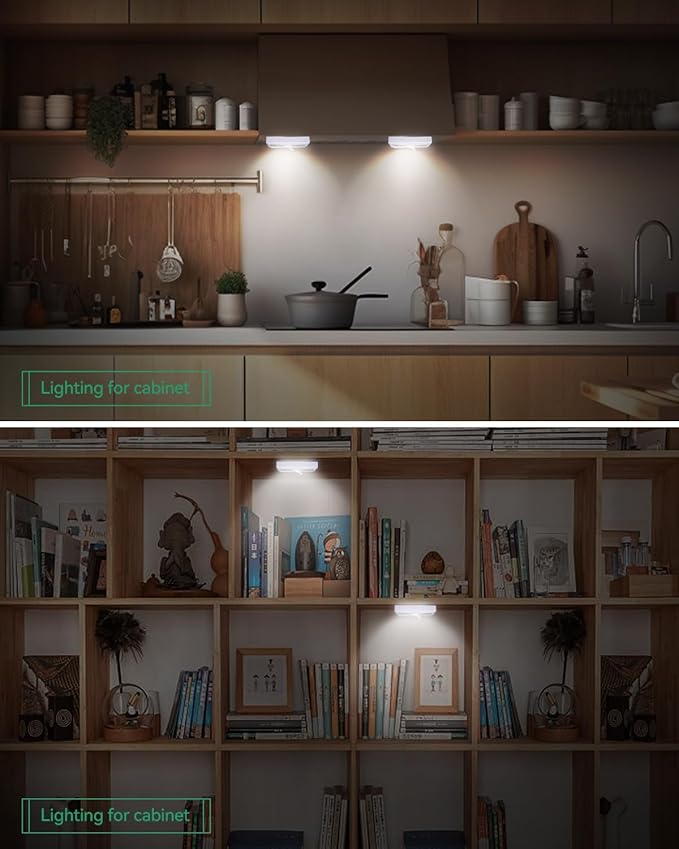 VIBELITE Closet Light, Battery Operated Switch Light, Tap Light, Touch, Push Night Lights, Wall Wireless Mount Under Cabinet, Shelf, Shed, Kitchen, Garage, Attic, RV, Lighting Installations (4-Pack)
