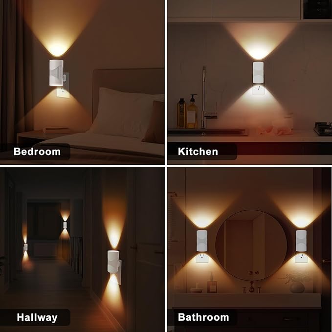 easuntec Night Light, Night Lights Plug into Wall, Warm Led Night Light, Dusk to Dawn Light Sensor, 3 Light Modes, Dimmable Night Lights for Bedroom Bathroom Hallway Kitchen Stairs (White, 2 Pack)