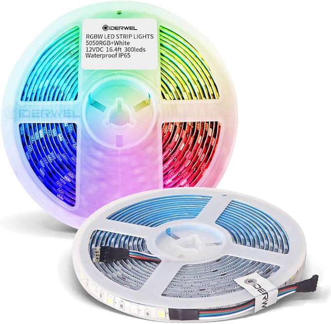 GIDERWEL RGBW LED Strip Light,16.4ft RGB+Cold White SMD5050 Flexible 12V LED Strips 300LEDs,Dimmable Mixed Color Changing LED Tape Light Ambiance Lighting for Party Home Kitchen,Only 5m Strips