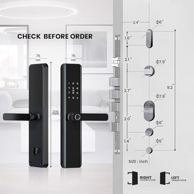 Smart Door Lock with Handle – Keyless Entry Deadbolt with Fingerprint, Touchscreen Keypad, Tuya App Control, Passcode & Key, Doorbell, Auto Lock Electronic Front Door Lock for Home Security, Black