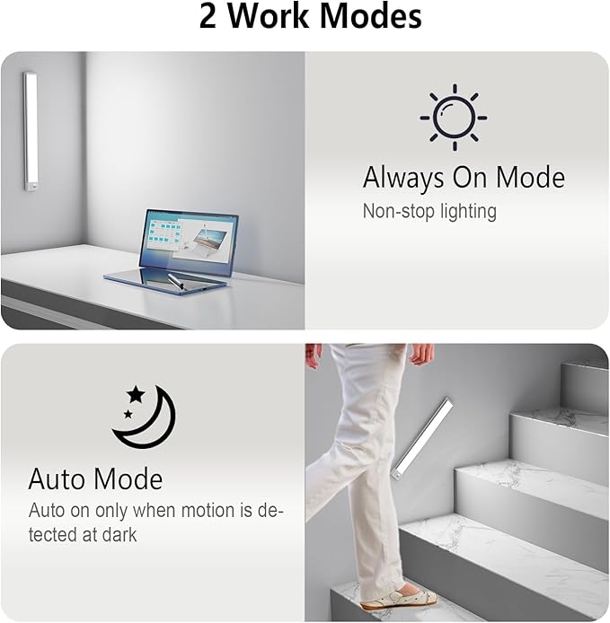 15.7inch Under Cabinet Lighting Rechargeable, 100 LED Super Bright, Motion Sensor, 3 Color Temps & Dimmable, Long Lasting Wireless Magnetic Closet Light for Kitchen, Pantry, Stairs (2 Pack)