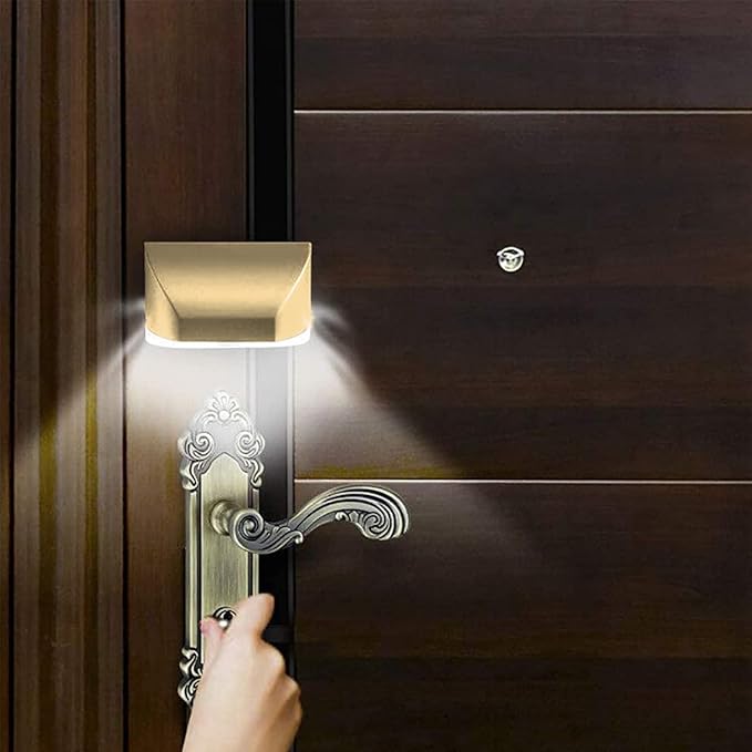 Key Light Door Lights, Small Motion Sensor Light with 4 LED Bulbs, Battery Powered Night Lights for Hallway, Stairway, Kitchen, Closet, Bedroom (2 Pack Gold)