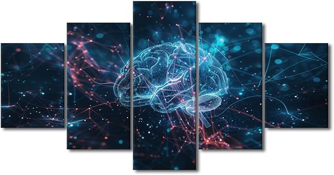 TUMOVO 5 Panel Abstract Pictures for Bedroom Digital Human Brain Decor for Boys Bedroom Futuristic Technology Wall Posters for Room Office AI Canvas Prints Wall Art Print Artwork Canvas 60" Wx32 H