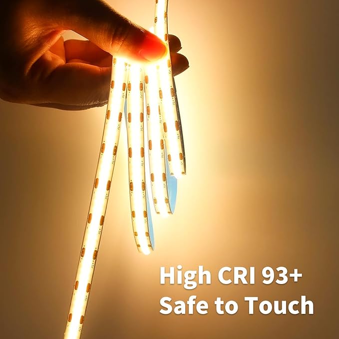 32.8FT/10m COB LED Strip Light, Warm White 3000K LED Tape Lights, 3200LEDS CRI93+ Flexible Dimmable Light Strip for Bedroom TV Backlight Mirror Kitchen Cabinet Wall Decor(with Plug)