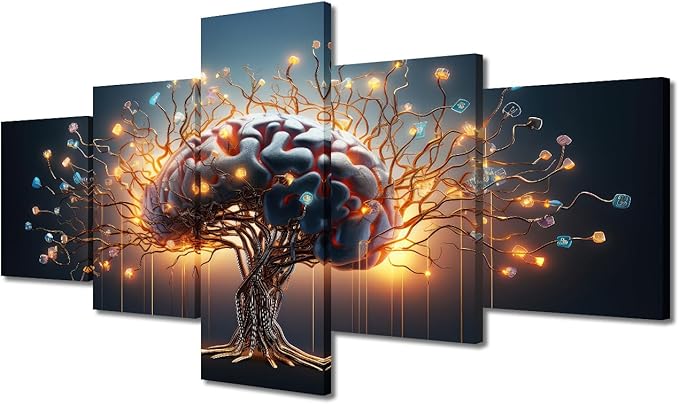 Human Brain Canvas Wall Art for Living Room Artificial Intelligence Modern Painting Nervous System Futuristic Technology Picture for Bedroom Office Home Wall Decorations Frame, (50"Wx24"H)