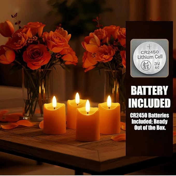 Simplelight Orange Halloween Flameless Votive Candles with Timer, Realistic Black Wick Fall Candles Battery Operated, Battery Included, D 1.8” X H 3.1”, Set of 6 for Pumpkin Decoration (Orange)