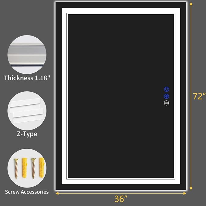 72"x36" LED Bathroom Mirror with Anti-Fog, Stepless Dimmable Lights, 3 Color Modes, Shatter-Proof Tempered Glass,Waterproof Design