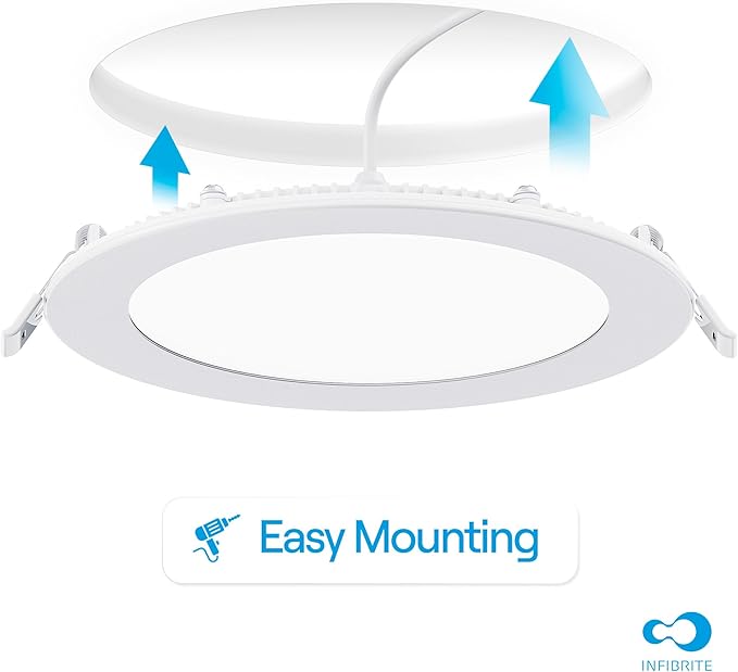 INFIBRITE 6 Inch 3000K Warm White 12W 1050LM Thin LED Ceiling Light Kit, Dimmable, Wet Rated