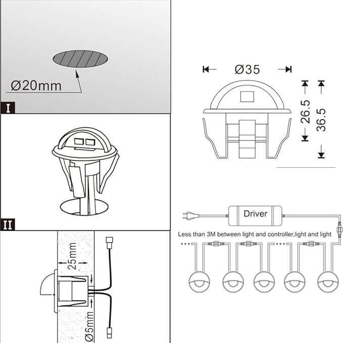 LED Stair Light Low Voltage Waterproof IP65 Outdoor 1-2/5" Recessed Wood LED Deck Lighting Yard Garden Patio Step Landscape Pathway Decor Lamp(1pcs,Warm White)