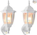 FUDESY Outdoor Wall Light Dusk to Dawn, Porch Sensor Light White Plastic Anti-Corrosion with LED Edison Filament Bulb, Exterior Mount Lantern for House, Garage (2-Pack)