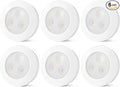 Wireless LED Puck Lights, Touch Activated Tap Ligh Push Light, Battery Operated Stick On Lights for Under Cabinet, Kitchen, Closet & Counters, 6-Pack, White