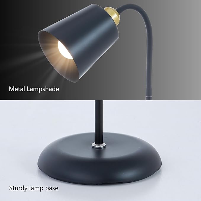 AoMck Floor Reading Lamp, Industrial Metal Floor Lamps for Living Room with Adjustable Bendable, 2 in 1 Reading Table Lamps for Living Room Bedroom Office, 12W Bulb Included (Black-2 Heads)