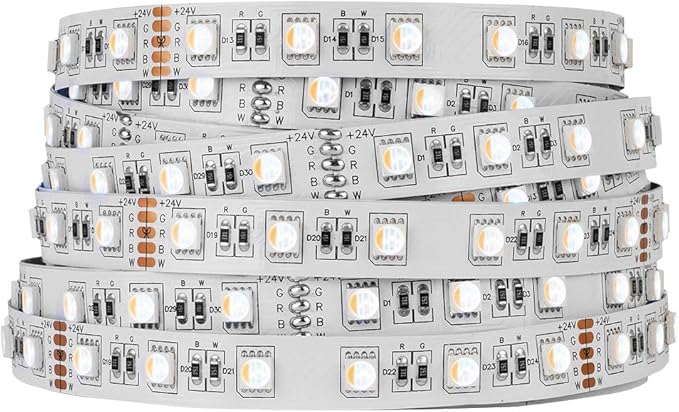 BTF-LIGHTING 5050 RGBW RGB+Warm White(2700K-3000K) 4 Colors in 1 LED Tape Light DC24V 5m 16.4ft 60LED/m Multi-Colored IP30 White 12mm PCB for Bedroom Kitchen Home Decoration(No Adapter or Controller)