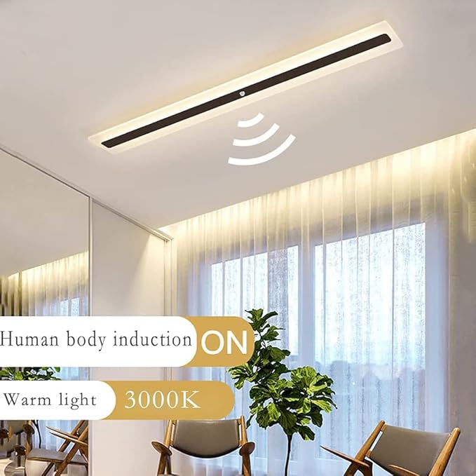 Motion Sensor Wall Light Black Metal IP65 Waterproof Wall Sconces Bedside Decoration Background Linear Lighting Wall Lamp Warm White Long Strip for Corridor Patio Courtya,40cm