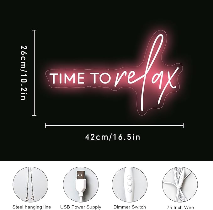 TIME To relax Neon Signs Pink Led Neon Lights for Wedding Birthday Party Gift and Wall Decor Beauty Salon Milk Tea Shop Pub Bistro Nail Art Homestay Cloakroom