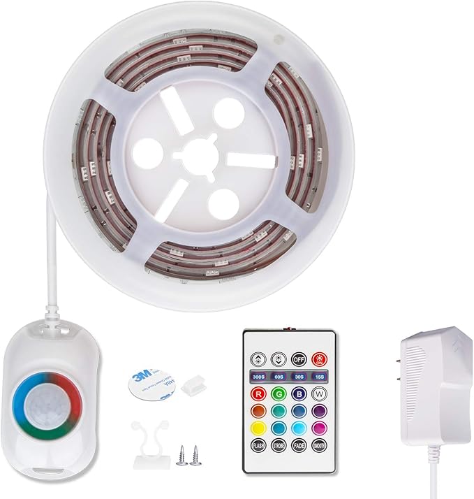 WILLED RGB LED Strip Lights, Under Bed Light Motion Activated Sensor, RF Remote Control with Timer, Color Changing Strip Lighting for Bed, Stairs, Shelf, Desk, Cabinet and Party Decoration