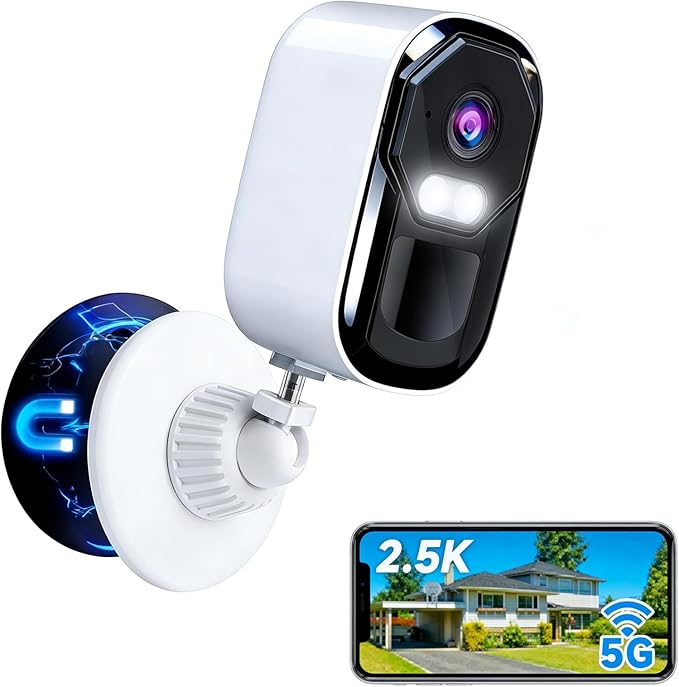 Security Cameras Wireless Outdoor, 2.5K Battery Camera, 2.4G/5GHz WiFi, Spotlight & Siren Alarm, Color Night Vision, AI Motion Detection, Waterproof, Magnetic Mount, Compatible with Alexa