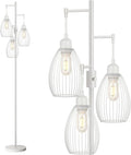 Dimmable Floor Lamp, 3 x 800LM LED Edison Bulbs Included, Farmhouse Industrial Floor Lamp Standing Lamp with Elegant Teardrop Cage Head Tall Lamp for Living Room Bedroom Office Dining Room - White