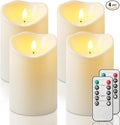 Homemory 4"x6" Outdoor Waterproof Flameless Candles with Timers and Remote Control, Battery Operated Candles, LED Plastic Candles, Ivory White, Set of 4
