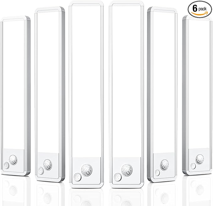 Under Cabinet Rechargeable Lighting: 8 Inch Motion Sensor Dimmable Lights Indoor - Battery Operated Lights - Wireless Closet Light Magnetic Led Light for Kitchen Home Bathroom Counter 6 Pack