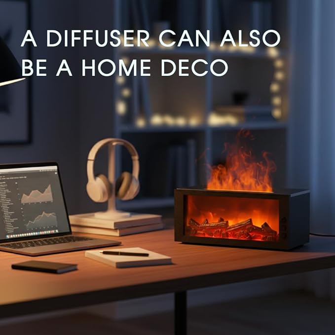 Fireplace Diffusers with 3 Essential Oils Set,Color Flame Aroma Essential Oil Diffuser with Remote Control,300ml Small Humidifier for Home Room Decor Gift for Women (Black)