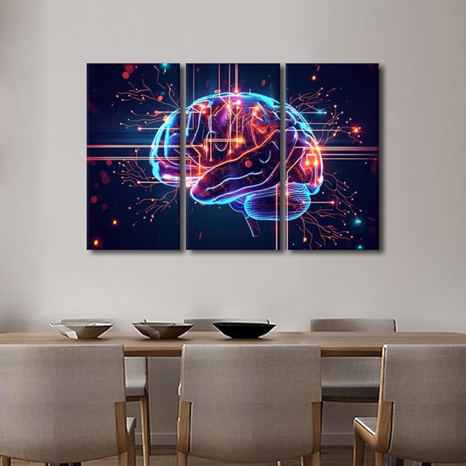 TUMOVO Modern Wall Art Artificial Intelligence, Cyber Security, Cloud Managed, Circuit Board Pictures Print on Canvas for Home Office Wall Decoration 3 Piece Concepts Wall Art, 42" Wx28 H