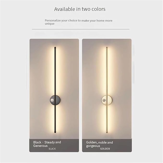 LED Long Strip Wall Lights with Motion Sensor Wall Lamp 3000K/4000K/6000K Wall Modern Simple Aluminum Mounted Indoor Bedside Decoration Light Living Room(Black White Light,80cm)