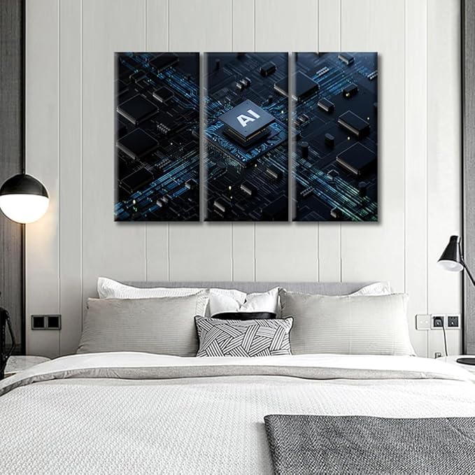 CPU Concept Canvas Wall Art Chip Wall Art for Living Room Artificial Intelligence Concept Pictures for Bedroom Modern Home Decor Office Decorations Artwork Framed Ready to Hang (36"Wx24"H)