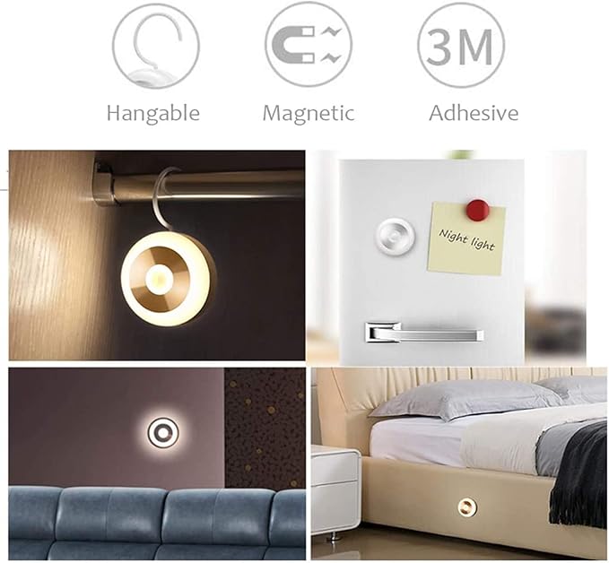 Motion Sensor Night Light, Rechargeable Warm White LED Stick-On Closet Light with Dusk to Dawn Sensor for Wall, Stairs, Cabinet, Hallway(2 Pack)