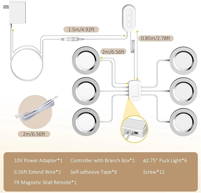 Smart Under Cabinet Lights Plug In, 6 Pack LED Puck Lights with App and Remote Control, CCT Tunable 2700K-7000K, Compatible with Alexa and Google Home, Dimmable Wired Lighting Kit for Kitchen,CRI 90+