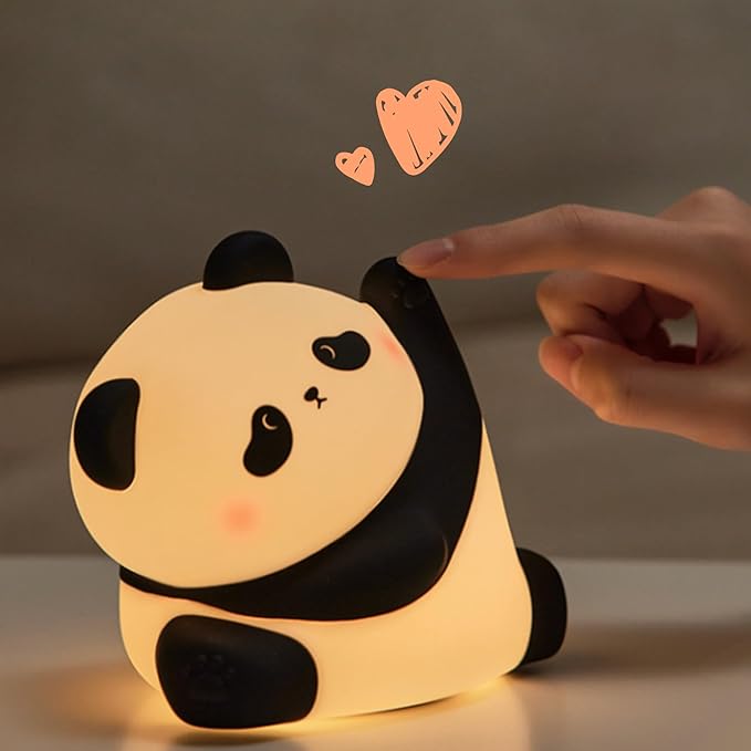 Panda Night Light, Rechargeable 3 Level Dimmable LED Squishy Nursery Nightlight, Food Grade Silicone Animal Night Lamps Cute Bedside Touch Lamp for Breastfeeding Holiday Gift for Boys & Girls