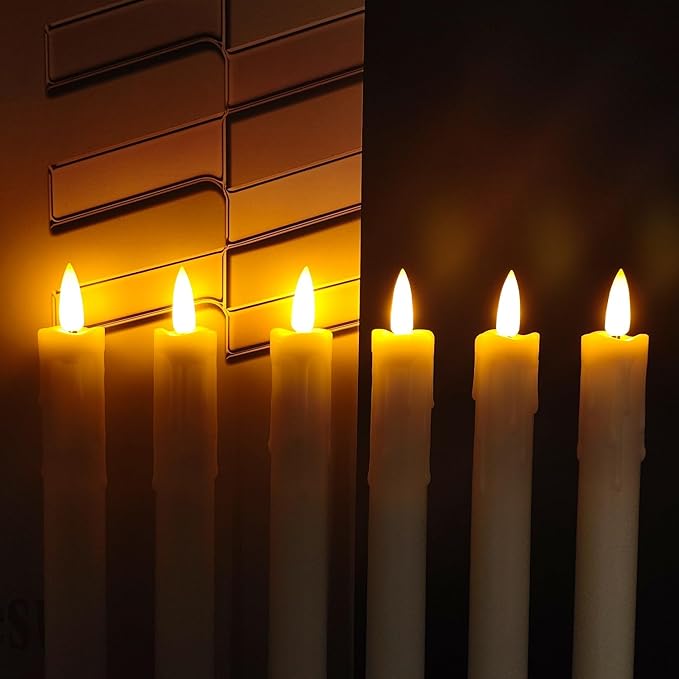 6.7 Inch Flameless Taper Candles with Remote, Short Taper Candles Battery Operated with Flickering 3D Flame, Led Candle Sticks Safe for Windowsill Wedding Home Christmas Decor, Ivory, Set of 6