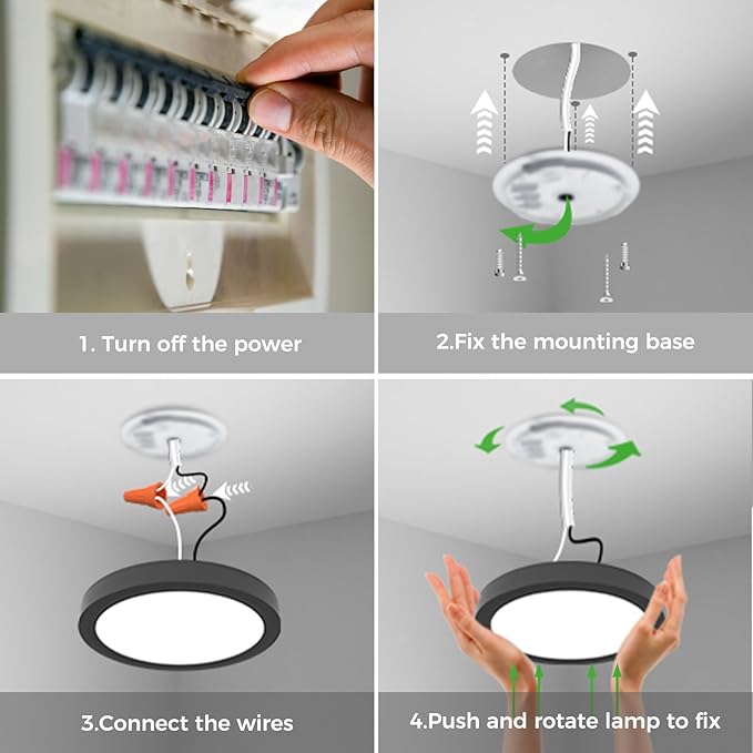 zemty 7 Inch LED Ceiling Light with Night Light 1800K, 2 Pack 3000K/4000K/6500K Dimmable Light Fixtures with Remote Control,12W 1200lm Flush Mount Ceiling Lamp for Bedroom Bathroom Kitchen-Black