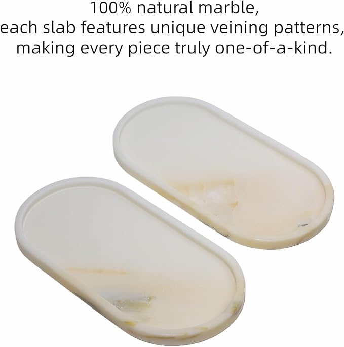 Marble Vanity Tray Organizer - 9.8"x5" Italy Natural Stone Decorative Tray，Jewelry, Perfume & Candle Display Tray，Bathroom Vanity, Dresser Top, Nightstand Decor
