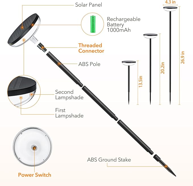 Tall Solar Pathway Lights Outdoor, 2 Pack Solar Garden Lights Outdoor Waterproof Bright Up to 15Hrs, Round Garden Light for Yard Flower Bed Patio Path Walkway Driveway Outside Decor