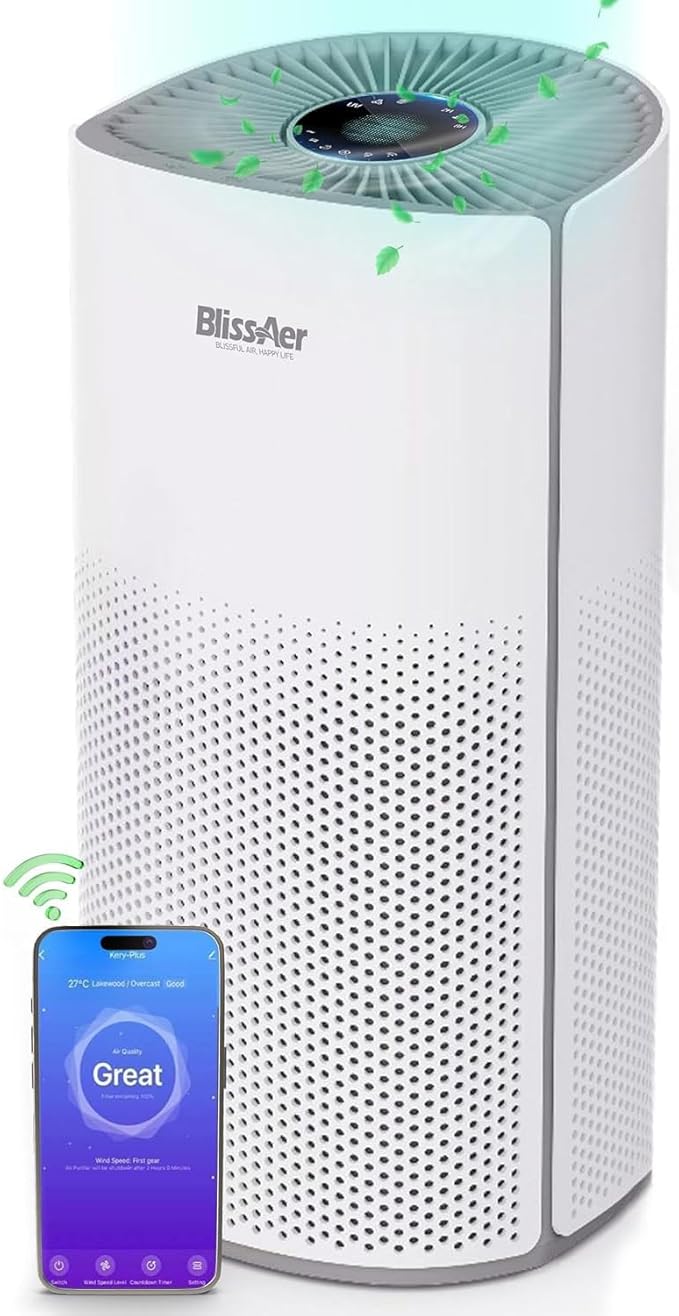 Air Purifiers for Home Large Room Pets Up to 1800 Ft² - Smart WiFi & Voice Control True HEPA Air Purifier For Home Bedroom Smoke, Dust, Pet Dander, Pollen, Sleep Mode - Kery Plus