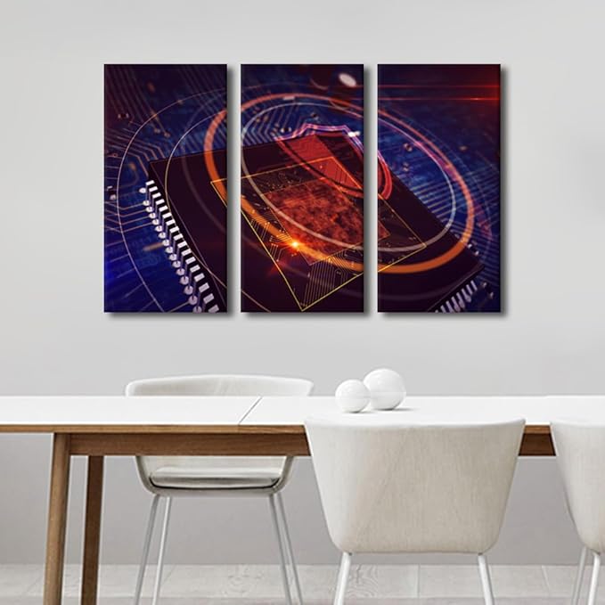 Bedroom Wall Art 3 Panels CPU Posters Print on Canvas Wall Decor for Living Room Bedroom, CPU Security Lock Artwork Stretched Framed Gallery-Wrapped Ready to Hang, 36" Wx24 H