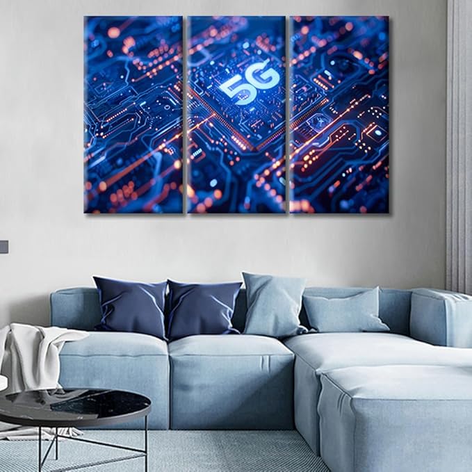 Motherboard Digital Chip Wall Art 3 Pieces Modern Chip Canvas Prints Painting Microchip Pictures for Living Room Bedroom Kitchen Home and Office Wall Decor Framed Ready to Hang (36"Wx24"H)