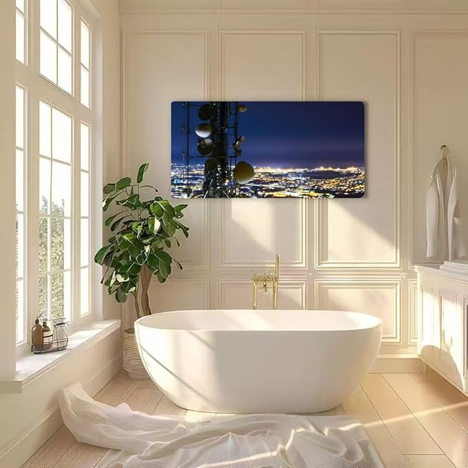 Wibinuki Wall Art Wall Decor Wall Paintings Telecommunicions tower, antenna and sellite dish and city night for Living Room Bedroom Bathroom Home Decor Can Be Hung Directly 20"x 40"