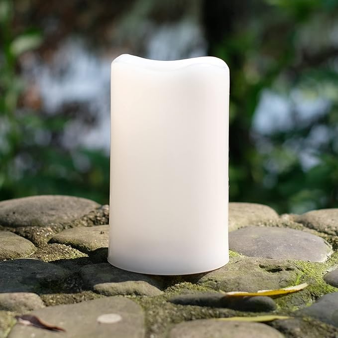 NONNO&ZGF 3 X 5'' Outdoor Waterproof Flameless Candles, 3 Pack, Warm White LED Resin Rainproof Pillar Battery Candle with Remote Control/Timer