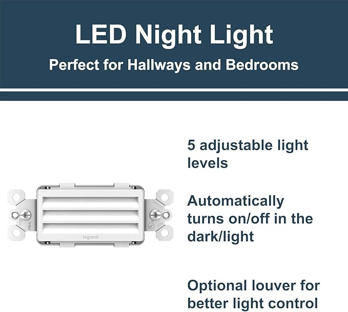 Legrand radiant NTLHORZWCC6 Horizontal Step Light Full Adjustable LED Night Light Outlet, For Hallways and Stairs, White (1 Count)